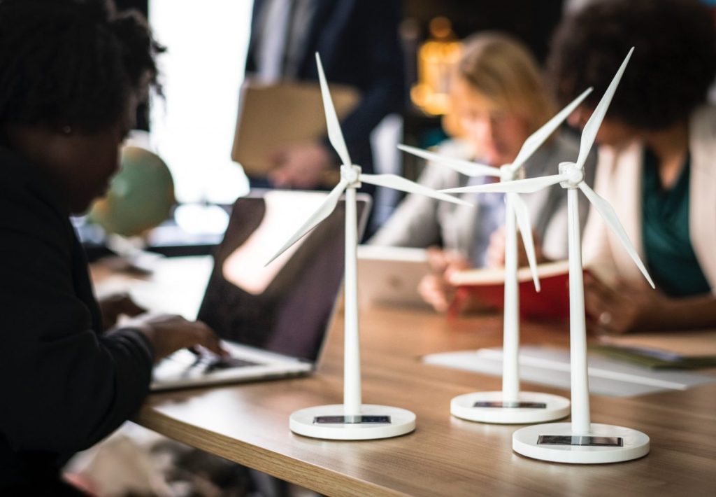 miniature windmills on table