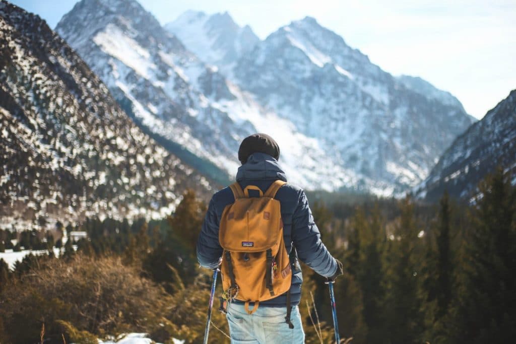 hiker looking at mountain